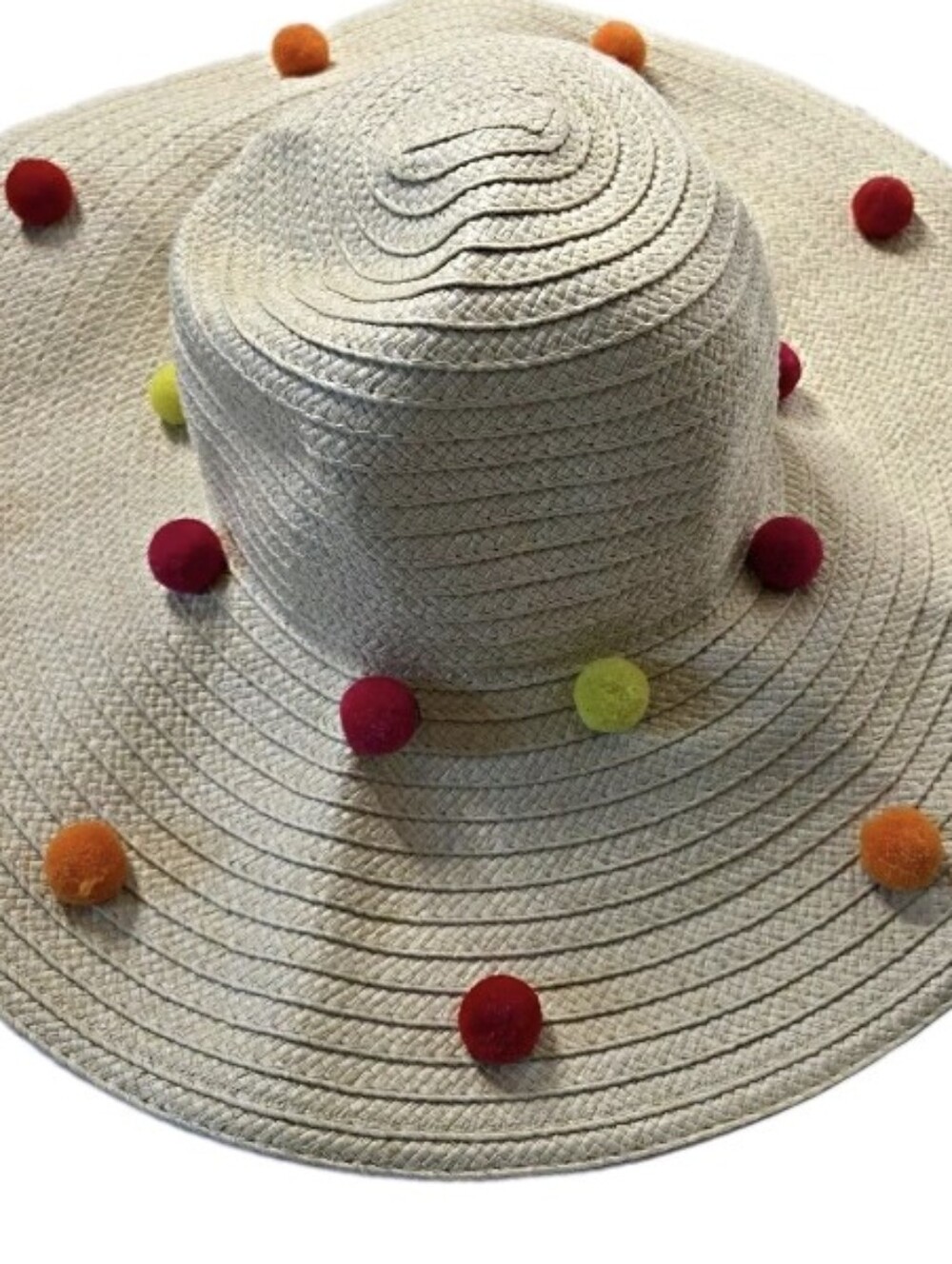 BCBGenaration Pom-Pom Sun Hat Cream with Multicolor Accents